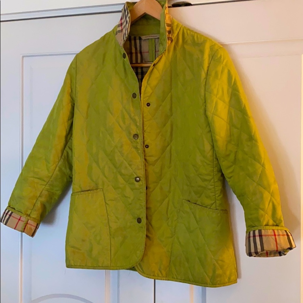 Burberry Lime Green Quilted Coat, size Small